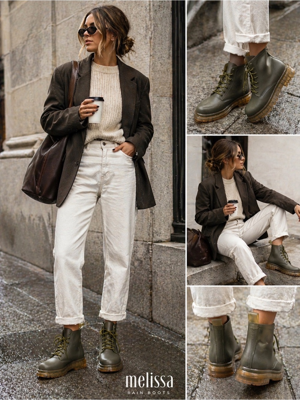 Melissa Combat Rain Boots Olive Green Clear Sole Lace Up Size 39 Waterproof